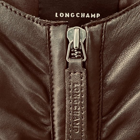 ❤️ LONGCHAMP PARIS DESIGNER LUXURY LAMB KIDSKIN LEATHER CROPPED RUCHED JACKET - Picture 11 of 14